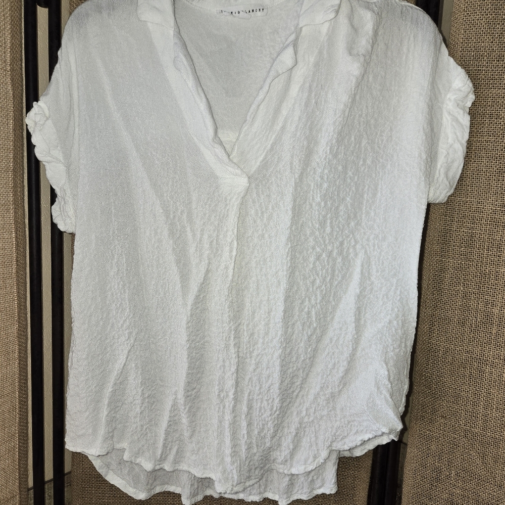 Women's Jane + Delancey White Roll Sleeve V Neck Top Size Small - Picture 10 of 11